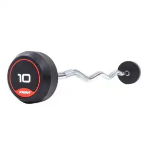JORDAN 10 - 45kg Rubber Fixed Barbell (5kg increments / 10 Bars) - Curl Bar - Red